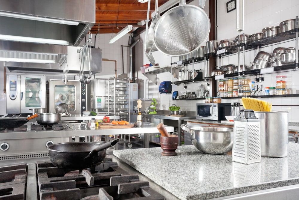 kitchen with utensils and pans